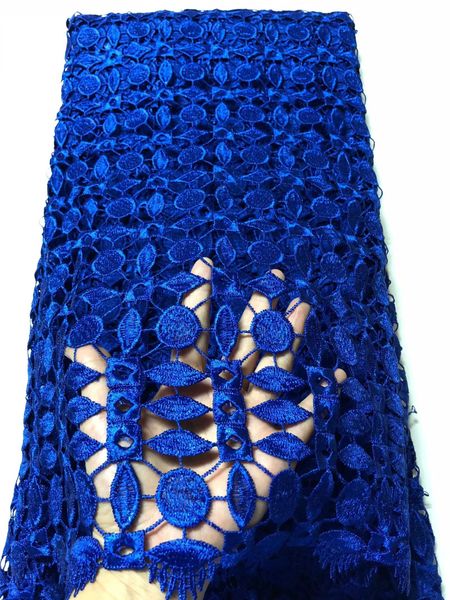 5 Yards/pc Moda blu royal solubile in acqua tessuto africano del merletto del ricamo guipure francese del merletto per il vestito QW27-5