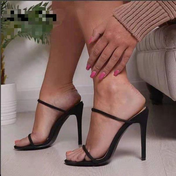 

dress shoes women cross border fashion 2021 high heel sandals thin strap large femme zapatos mujer, Black