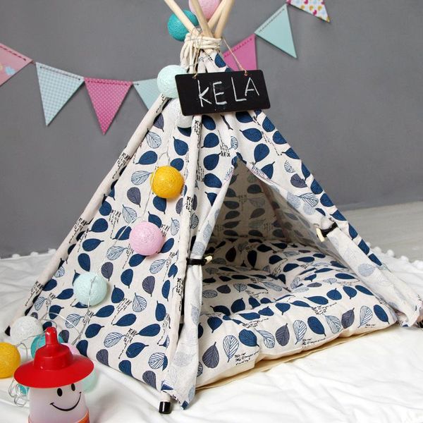 

blue leave pattern foldable pet tent for dog cats small animals supplies thicks mats houses teepee dec kennels & pens