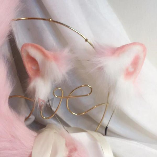

party masks pink cat ears cosplay carnaval gothic lolita acessories hair hoop headwear for girl women kids hand work
