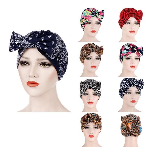 

beanie/skull caps latest muslim bonnet womens big bowknot stretch turban hat scarf headwear cap head wrap chemo beanies bow hair accessories, Blue;gray