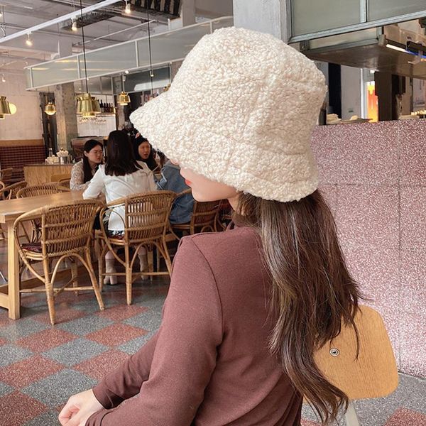 

wide brim hats winter women teddy velvet warm ear protector fisherman hat accessories vintage lamb cap lovely plush bucket, Blue;gray