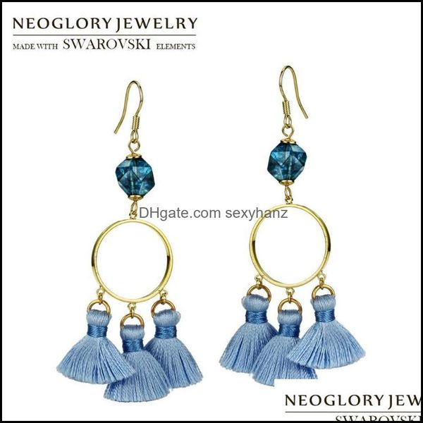 

chandelier jewelry neoglory natural stone & tassels long dangle earrings blue geometric design cool girl daily party gift youth classic cute, Silver