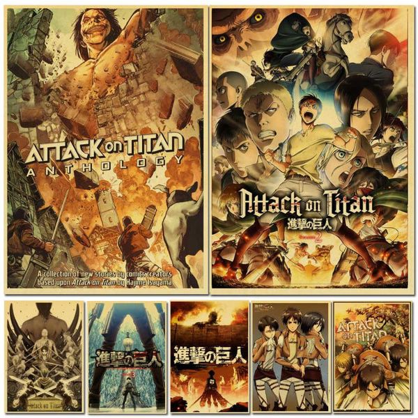 

paintings vintage japanese anime attack on titan retro poster canvas painting home room art print wall