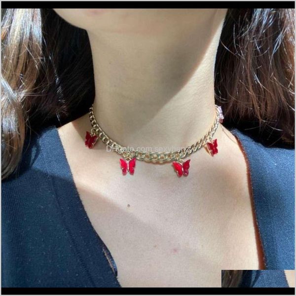 

necklaces & pendants jewelry drop delivery 2021 stainless colorful acrylic womens versatile titanium steel chain butterfly pendant necklace, Silver
