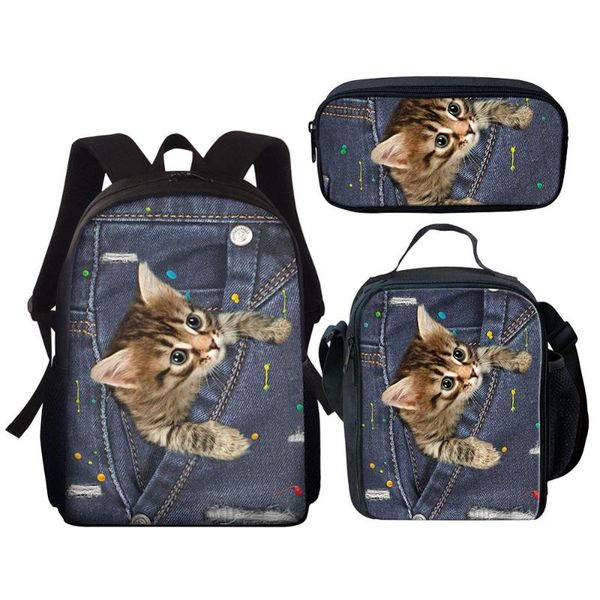 

school bags 3d cat denim pocket boy girl kids backpack children book kindergarten bag teenager schoolbags student backpacks