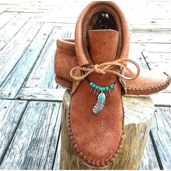 

boots ankle for women pu leather lace up flats shoes autumn beading western booties ladies platform vintage, Black