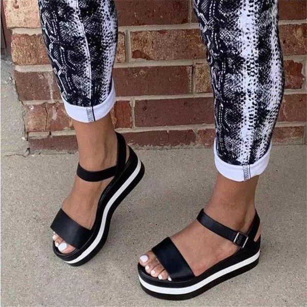 

sandals 2021 women's shoes for summer wedge heel color matching ladies buckle large size light and versatile everyday, Black