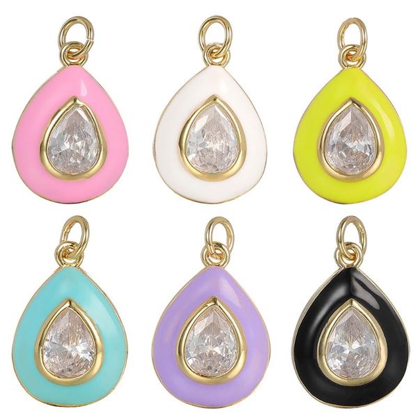 

charms juya handmade earrings pendants water-drop enamel big zircon pendant for diy necklace bracelets making supplies jewelry, Bronze;silver