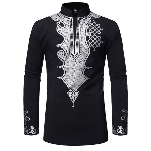 

personalized design tribal pattern men's african large long-sleeved t-shirt fashion novelty luxury comfortable light and breathable, White;black