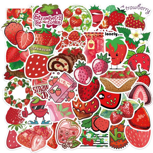 

pack of 50pcs wholesale cute strawberry stickers waterproof no-duplicate sticker for luggage skateboard notebook helmet water bottle car dec