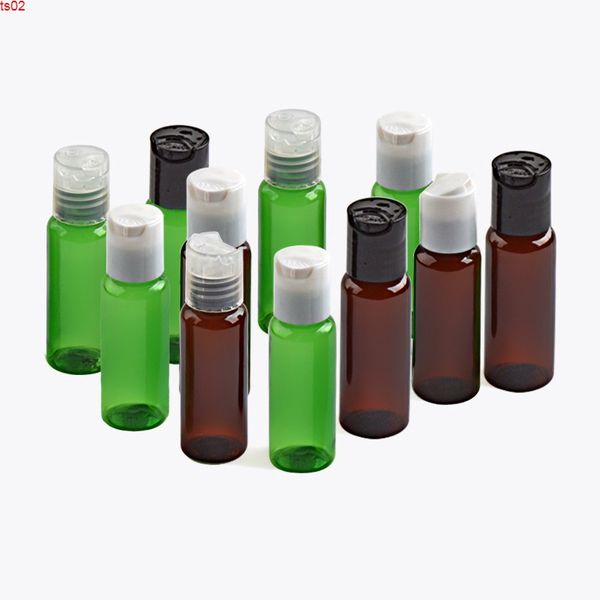 Commercio all'ingrosso 20ml x 100 Bottiglie di plastica per campioni cosmetici vuoti Contenitori per imballaggio di olio per lozione in PET 20cc con tappo superiore a disco qiy