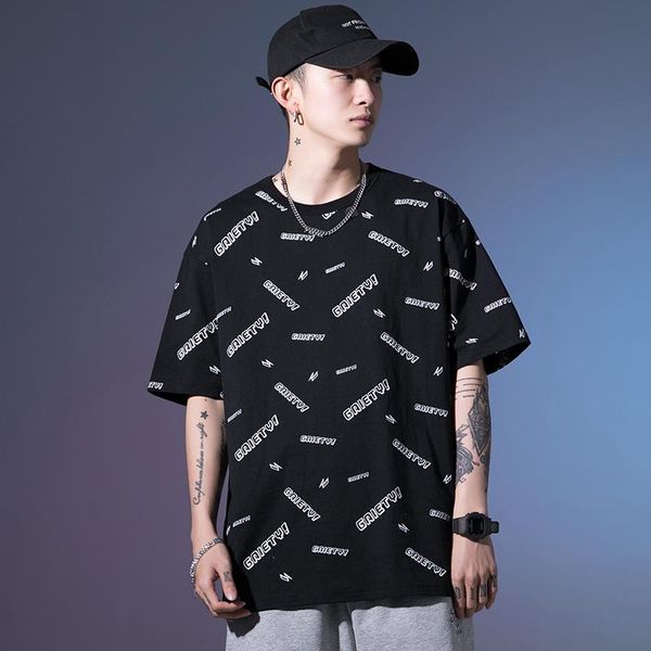 

men's t-shirts letter print short sleeve t shirts summer casual harajuku o neck streetwear black t-shirt, White;black