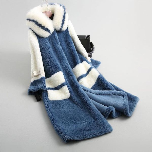 

women's fur & faux cashmere coat korean color matching collar wool jacket female office thick warm fashion outwear, Black