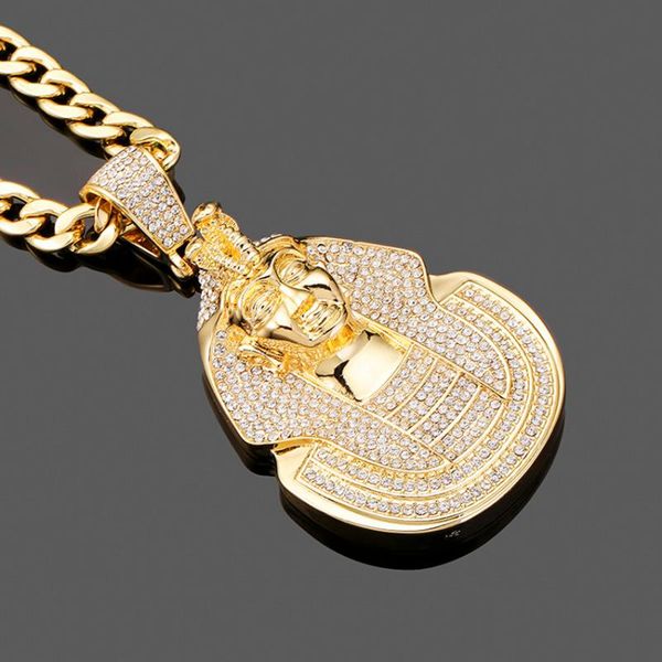 

chains hip hop big pharaoh head pendant necklace iced out bling rhinestone pave chain for men punk charm jewelry, Silver