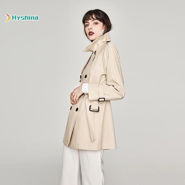 

women's trench coats coat leisure double breasted original design medium length, Tan;black