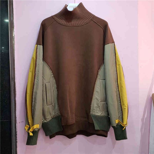 

women's sweaters [ewq] autumn winter korean fashion casual loose thin plush warm sleeve stitching high collar sweater 16e4204 0ai5, White;black