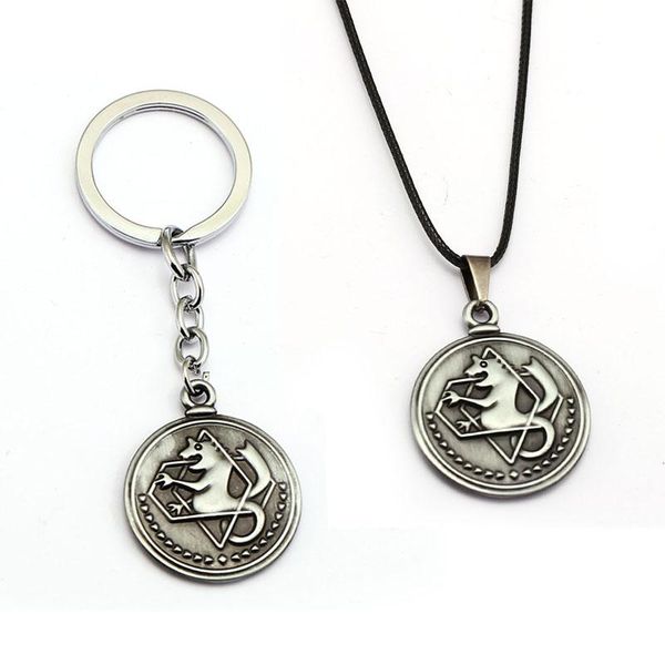 

keychains fullmetal alchemist edward elric keychain metal magic circle key chain ring holder pendant chaveiro president logo for men, Silver
