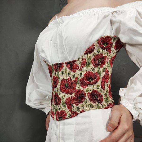 

bustiers & corsets waist trainer slimming shaper belt short torso floral embroidery underbust corset lace up women, Black;white