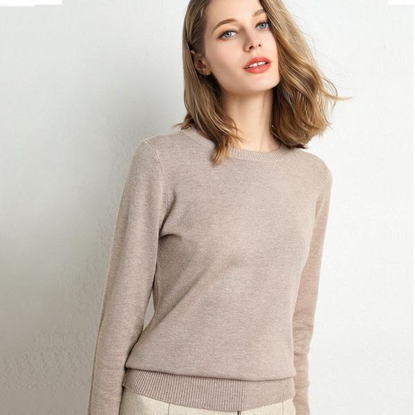 

female slim o-neck pullover cashmere wool blending sweater autumn and winter long-sleeved knit bottoming shirt large size women's sweat, White;black