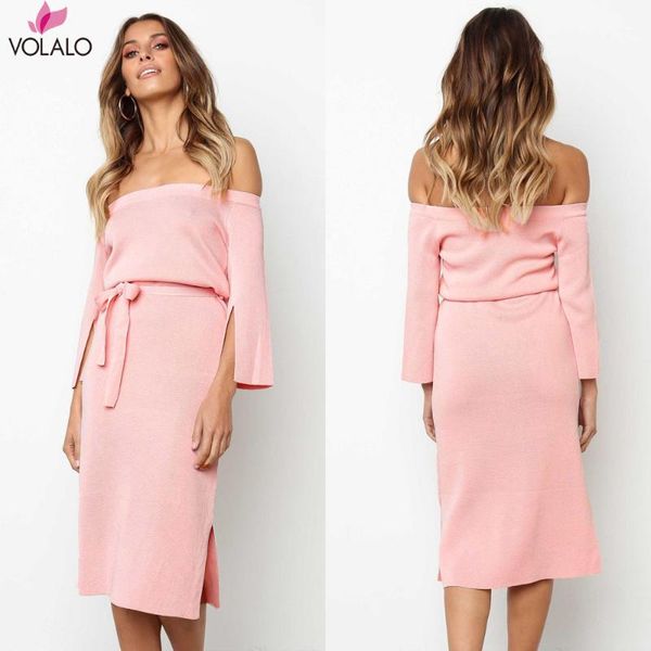 

skinny ribbed sweater dress women slash neck off shoulder long sleeve dresses slim vestido longo robe femme casual, Black;gray