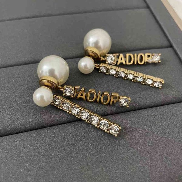 

design jewelry letter 925 silver needle size pearl diamond inlaid simple earrings