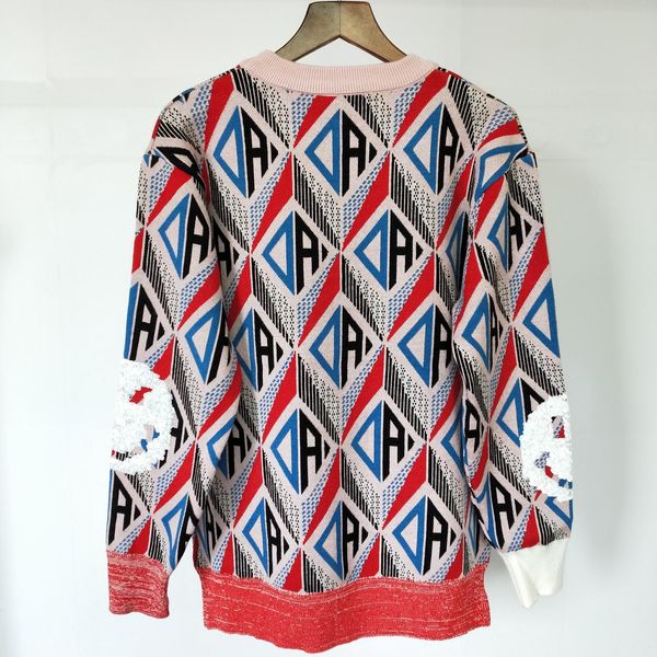 

2020 Autumn Brand Same Style Regular Long Sleeve Sequins Crew Neck plaid Sweate Women Clothes QIAN, White;black