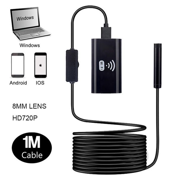 

cameras f99 1m hard cable wifi 720p micro usb camera wireless inspection endoscope 8mm lens 6 led lights snake endoscopic