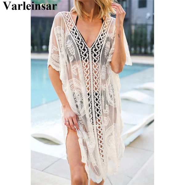 

sea party hollow-out bikini cover up swimsuit swimwear loose tunic beach dress 2022 summer women casual clothing v2174, White;black