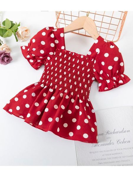

toddler girls polka dot shirred square neck puff sleeve blouse she, White;black