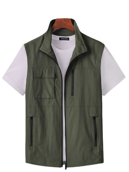 

men zip detail flap pocket vest coat h8ya#, Black;brown