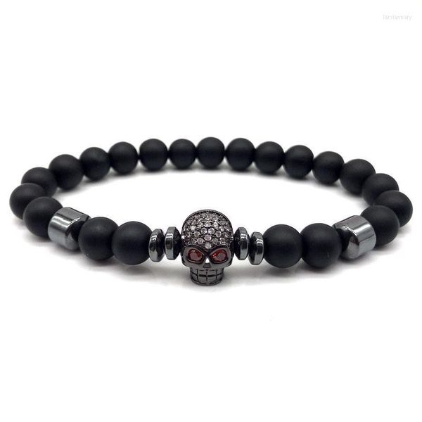 Fili di perline Braccialetto di fascino del cranio classico Uomo Nero Pavimenta Cubic Zirconia Ematite Perlina opaca per gioielli Regalo Lars22