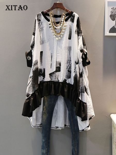 

[xitao] pullover women europe fashion spring summer o-neck short sleeve print irregular long casual t-shirt lyh3419 220507, White