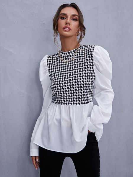 Blusas femininas camisas de mulher elegante blusa de manga longa 2022 moda tops casuais camisa de retalhos xadrez branco cinza s-xl y2k pano estético