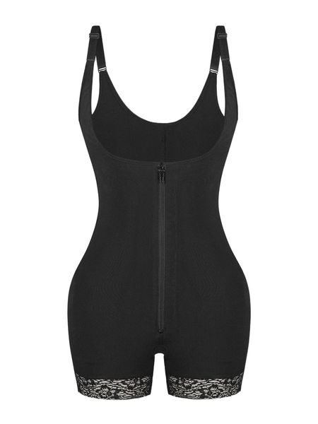 

contrast lace zip front shapewear bodysuit b6iu#, Black;red