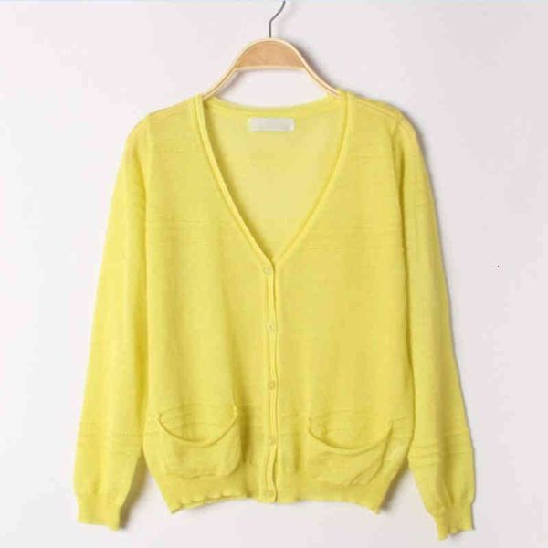 

women's knits tees summer women's long sleeved v-neck korean linen hollow loose knitted cardigan sunscreen thin, White