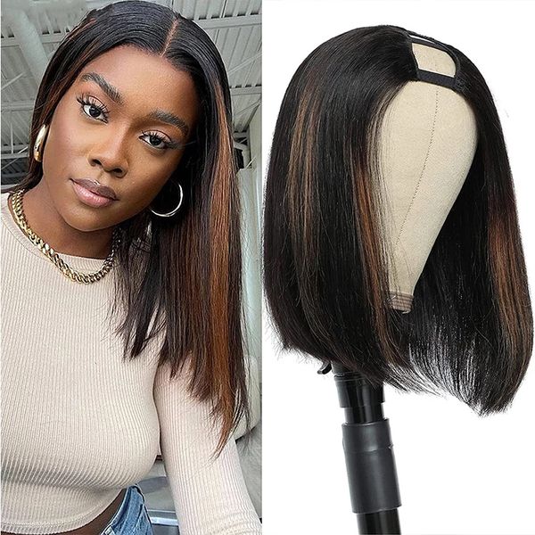 

u part wig no leave out ombred full machine wig short bob wigss bone straight highlight human hair wigs for black women