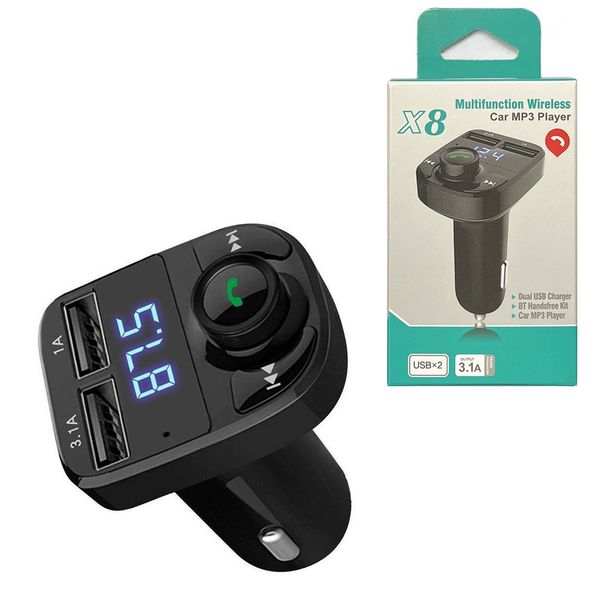 

x8 fm wireless transmitter charger aux modulator bluetooth handscar kit audio mp3 player 3.1a charge dual usb chargers for iphone 13 12 11 p