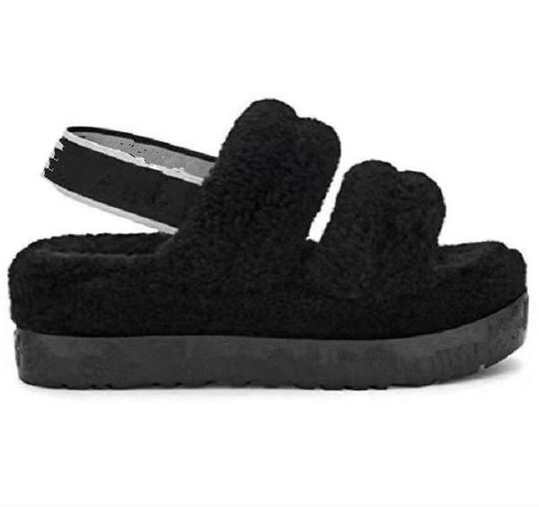 

women's luxury thick sole fleece slippers and sandals furry slipper simple fashion curl cotton ladies increase platform sandals, Black