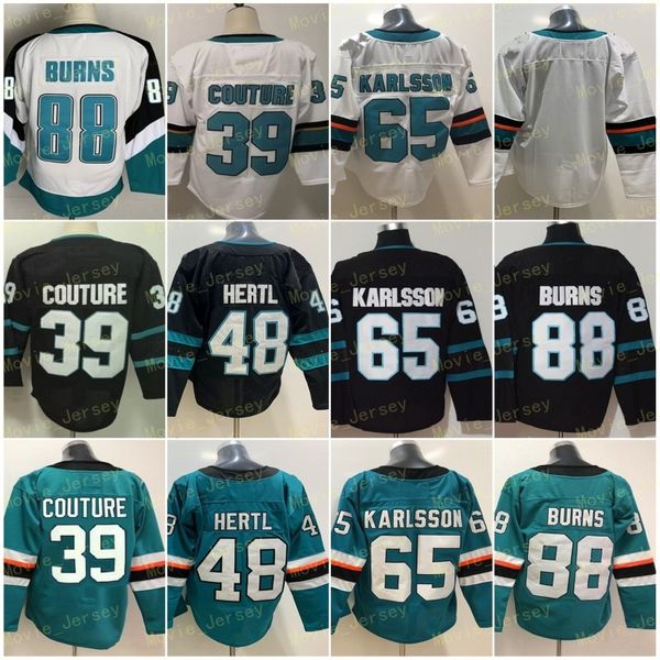 

men reverse retro 88 brent burns jersey 39 logan couture 48 tomas hertl 65 erik karlsson hockey green white black gray long sleeve team stit, Black;red