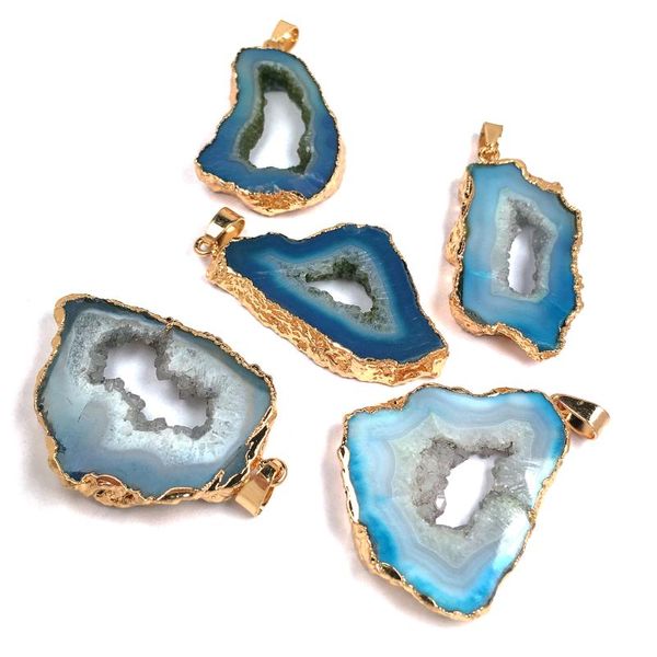 Collane con ciondolo Pietra naturale Pendenti di cristallo Druzy Trendy Irregolare Agata blu Charms per creazione di gioielli Accessori fai da tePendente