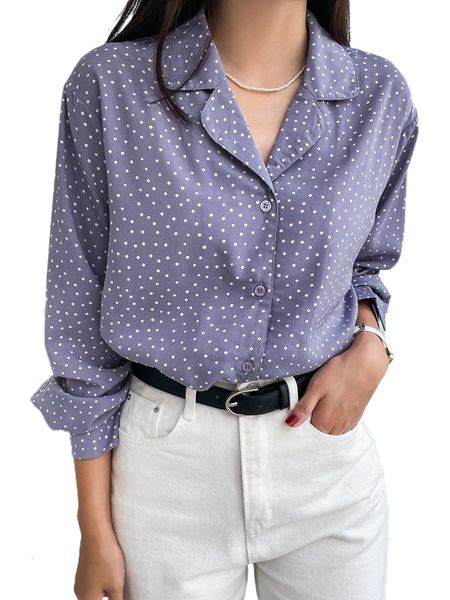 

dazy polka dot lapel neck blouse i3x1#, White