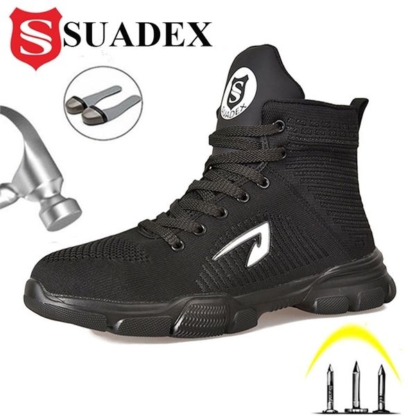 

suadex men safety work boots shoes all season antismashing steel toe cap boots indestructible working shoes pluse size 3748 220809, Black