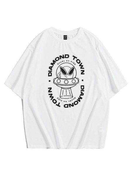 

x diamondtownheads men slogan & alien print tee g8mk#, White;black