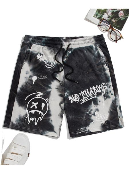 

men cartoon and letter print tie dye shorts b9qu#, White;black