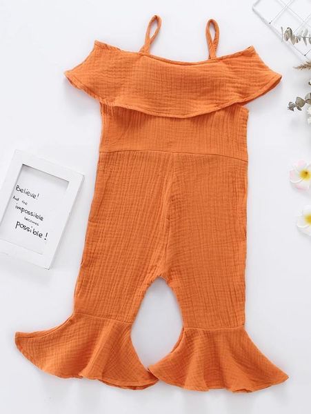 

toddler girls cold shoulder ruffle hem jumpsuit she, Blue