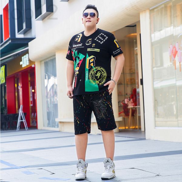 

men's casual shirts designer 2022 fat men's wear pants t-shirt two piece set plus size loose large summer suit 7xl om1u, White;black