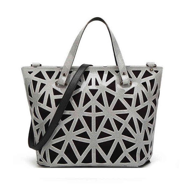 

luxury handbags women messenger bag designer blingbling geometric hollow out shoulder bag laser plain folding tote 220616