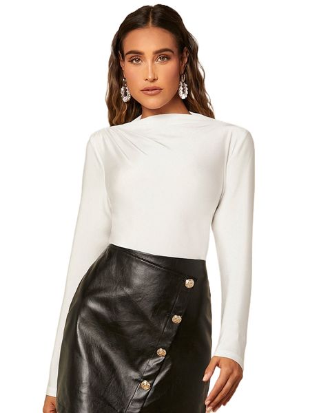 

solid mock neck tee l6zm#, White