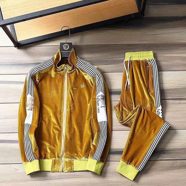 

men women tracksuits two pieces set jacket & pants with letters and strips printed, Gray